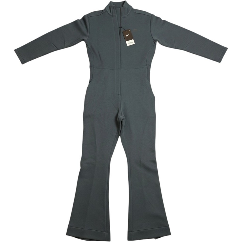 Nike Tech Fleece Jumpsuit Womens M Seaweed Black New HV4095-390 Flare Slit Hem